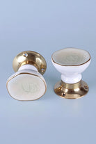 Rhodes Cream Crackle Glaze Ceramic Mortice Door Knobs with Brass Base — view 5, G Decor