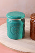 Embossed Bloom Handmade Ceramic Storage Jars with Floral Lids — close-up view, G Decor