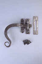 Hand-Forged Monkey Tail Window Fastener, Pewter — close-up view, G Decor