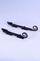 Hand-Forged Monkey Tail Window Stay, Black — close-up view, G Decor