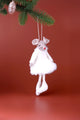 Felt mouse ornament in white dress hanging on a pine branch, G Decor festive home decor