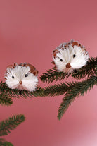 Pair of Handmade Natural Hedgehog Clip-On Christmas Decorations — close-up view, G Decor