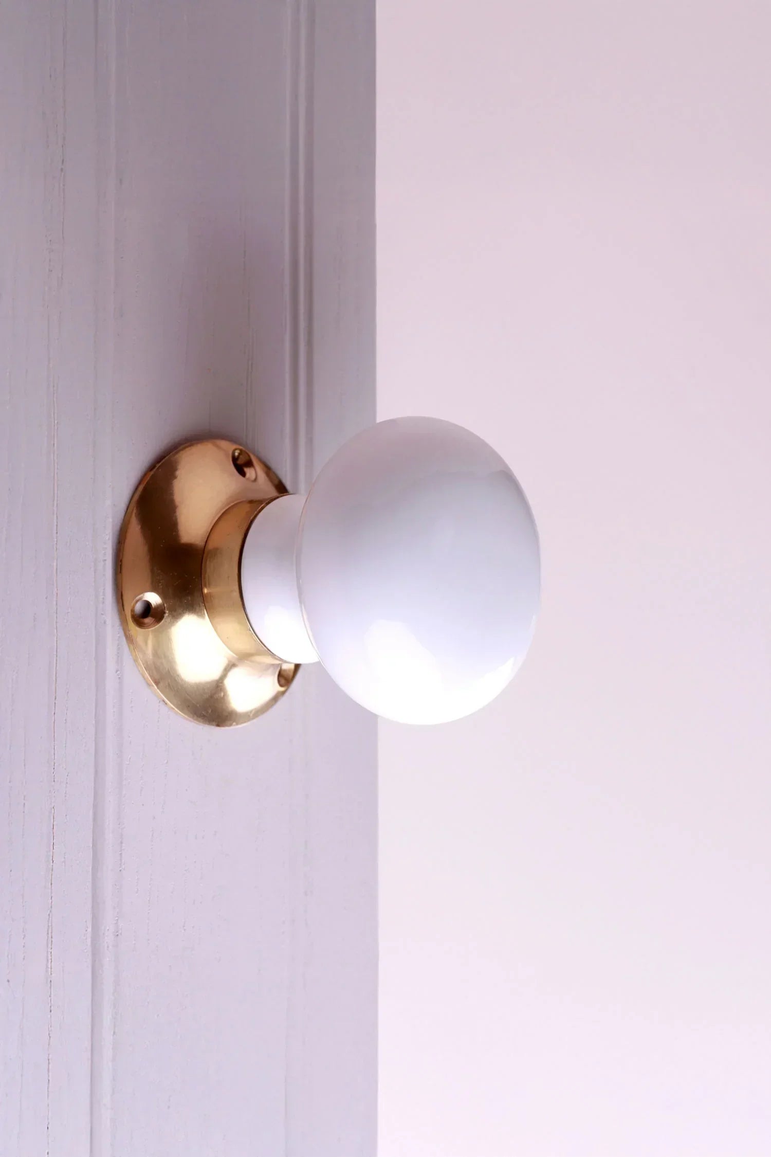 Brassworks Edit Porcelain White Ceramic Mortice Door Knobs with Brass Base — alternate view, G Decor