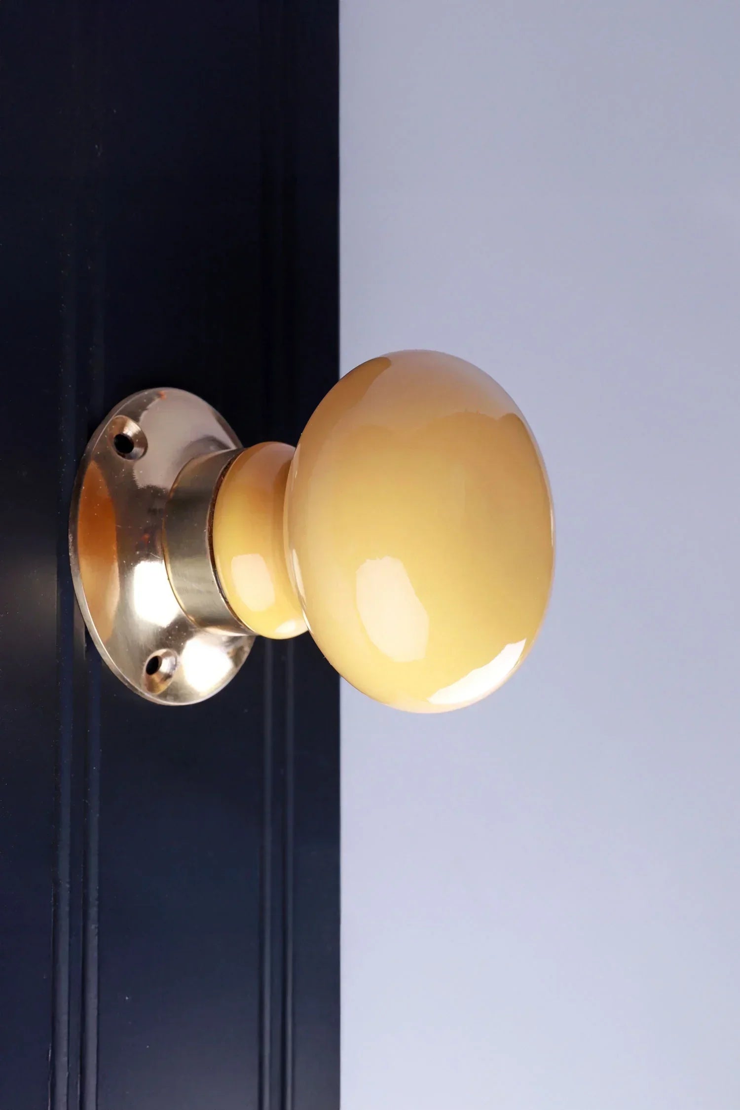 Brassworks Edit Sand Yellow Ceramic Mortice Door Knobs with Brass Base — alternate view, G Decor