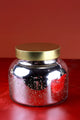 Luxury silver mercury glass jar with gold lid on red background, G Decor home décor