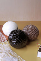 Grande Ripple Sphere Wool Candle Textured Wax Sculpture — close-up view, G Decor