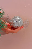 Silver Confetti Hand-Finished Glass Candy Christmas Bauble — lifestyle view, G Decor