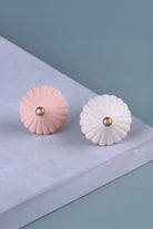 Belle Ombrelle Scalloped Flower Ceramic Cabinet Knob in Cream and Pink — close-up view, G Decor