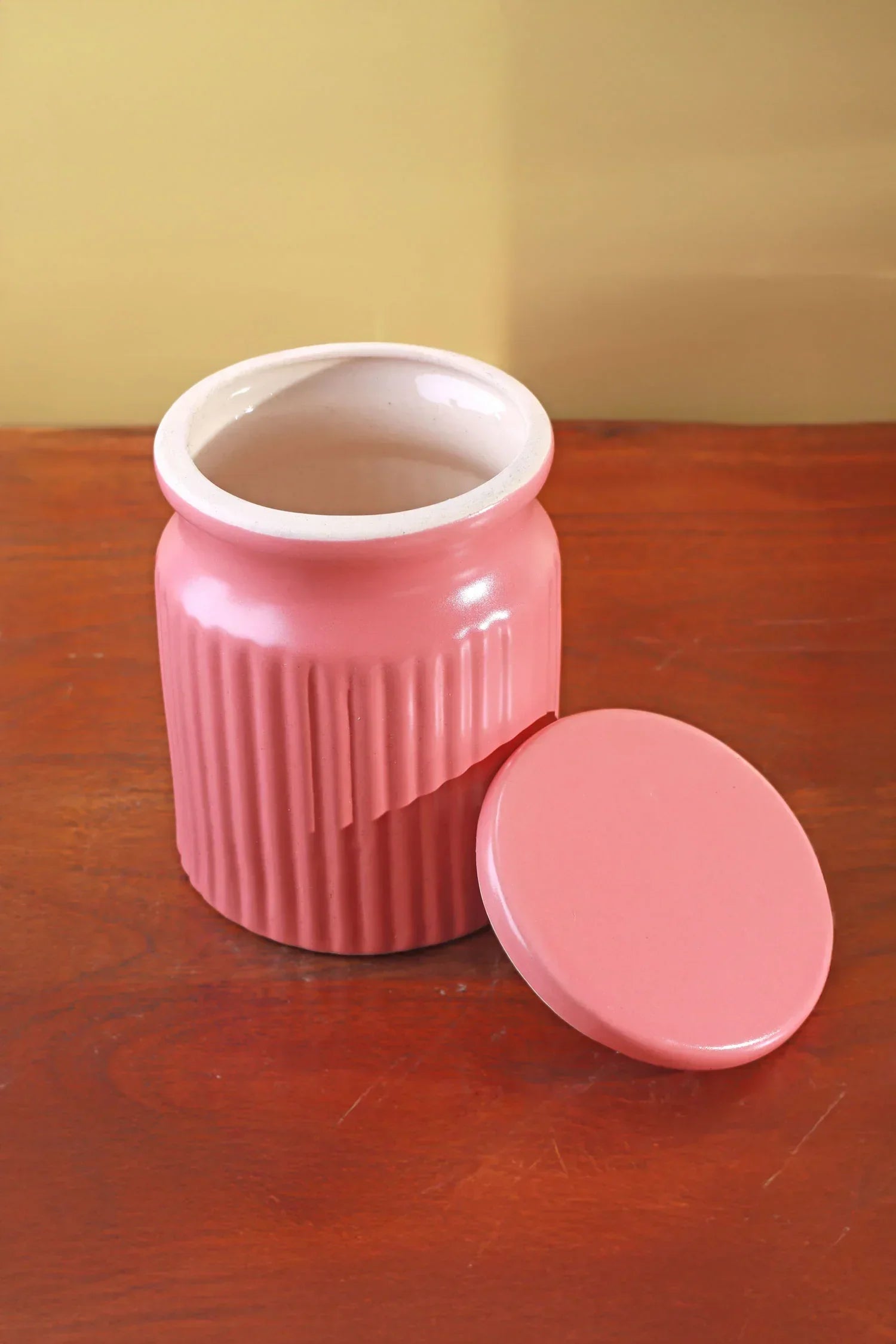 Soft Pastel Handcrafted Ceramic Ribbed Storage Jars — view 6, G Decor