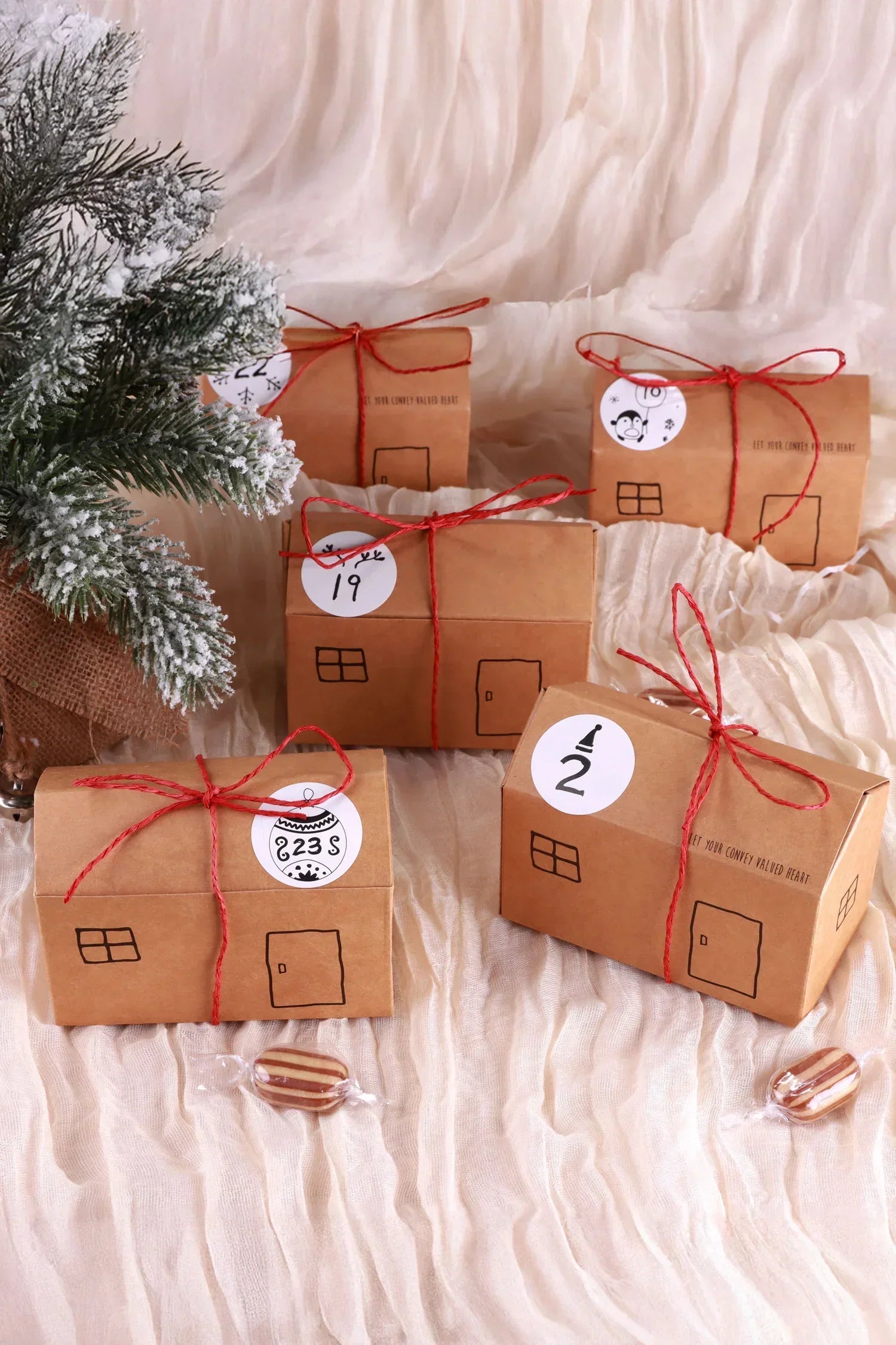 24 Eco Christmas Town Cottage Houses DIY Advent Calendar Gift Box Set — alternate view, G Decor