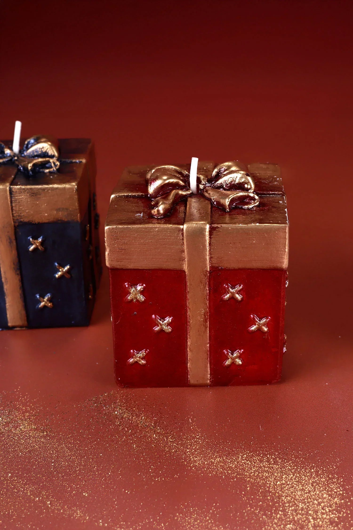 Gift Box Celebration Candle in Holiday Red Midnight Blue or Soft White — view 5, G Decor