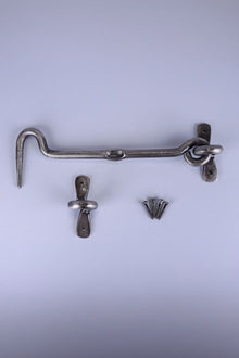 Hand-Forged Hook and Eye Gate Cabin Fastener in Pewter Finish