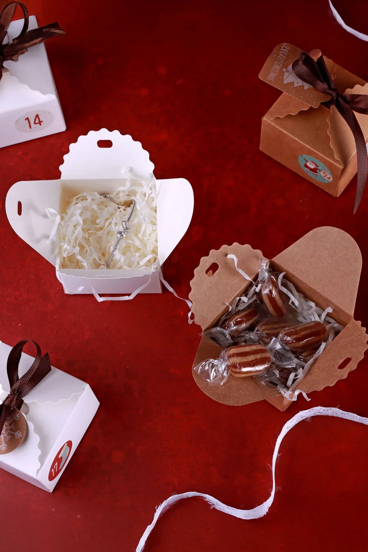 Eco-Friendly 24 Holiday Ribbon Gift Boxes DIY Advent Calendar Set — view 8, G Decor