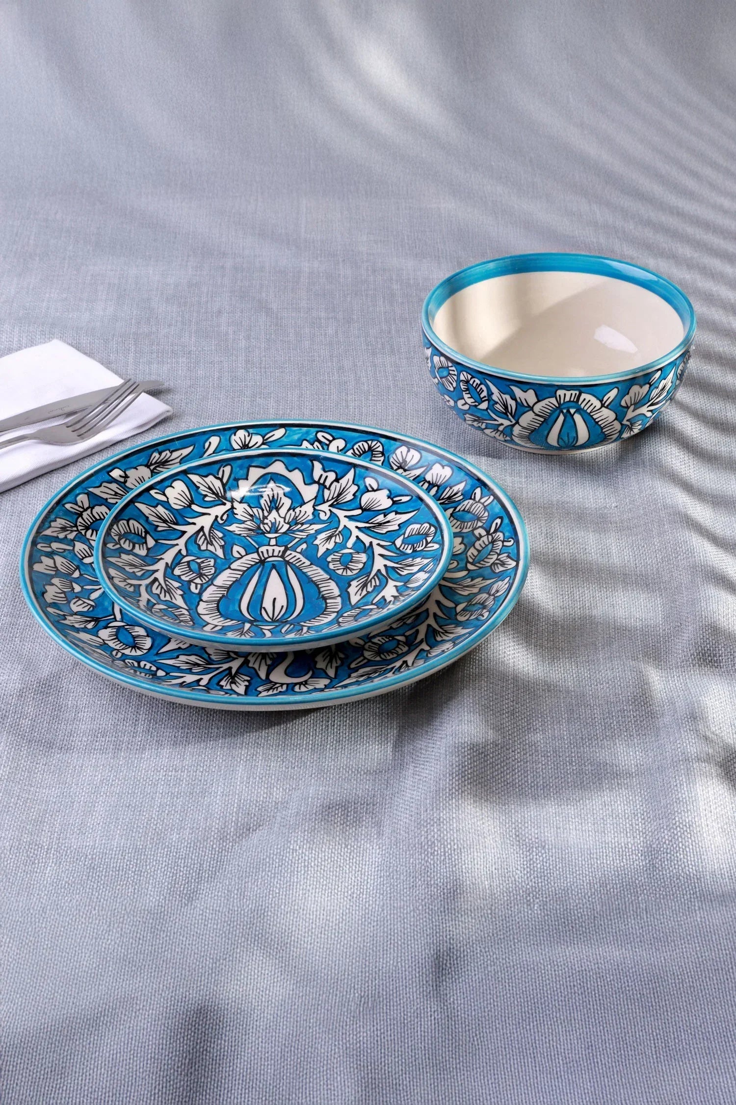 Tulipani Blue Hand-Painted Floral Ceramic Plates and Bowls — alternate view, G Decor