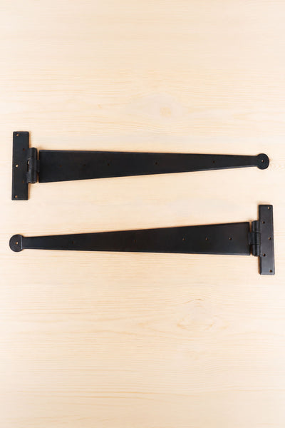 24″ Pair of Hand-Forged Penny End T Hinges in Beeswax Finish