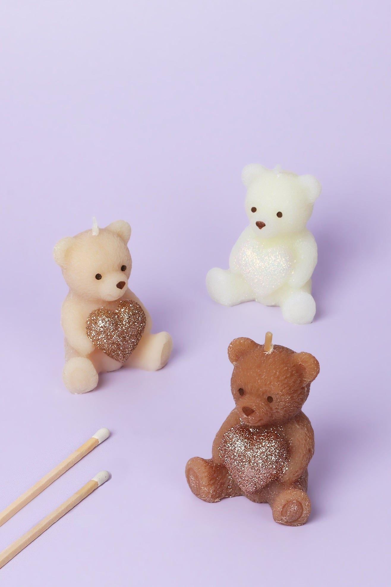 Adorable Soy Wax Teddy Bear with Shiny Heart Candles - G Decor
