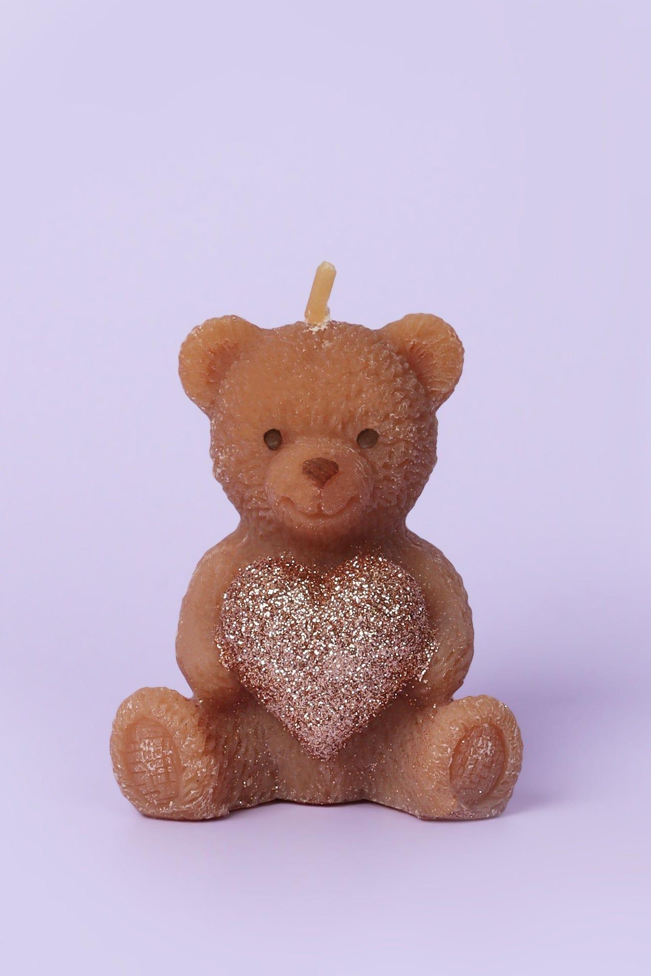 G Decor Candles & Candle Holders Brown Adorable Teddy Bear with Shiny Heart Candles