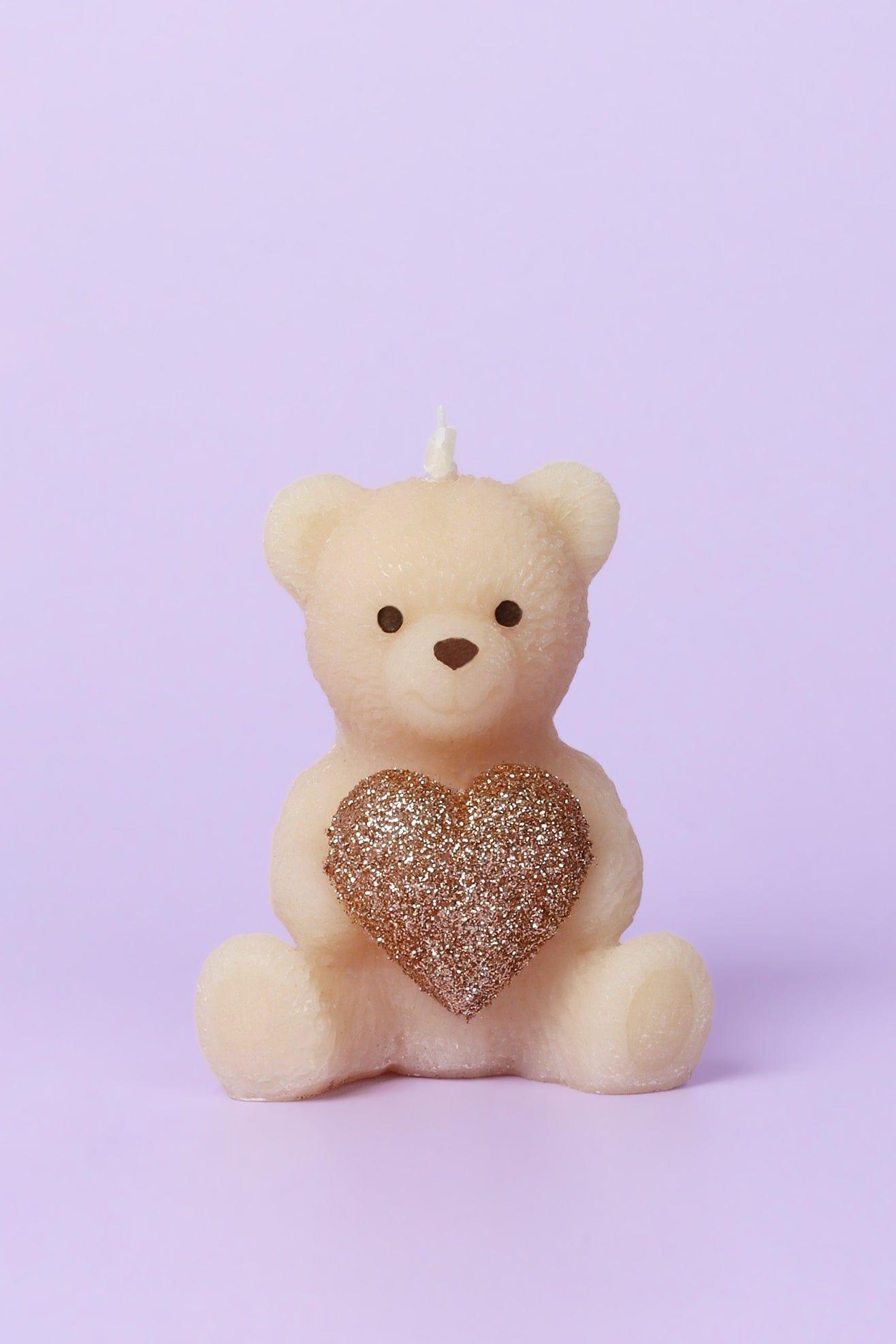 Adorable Soy Wax Teddy Bear with Shiny Heart Candles - G Decor