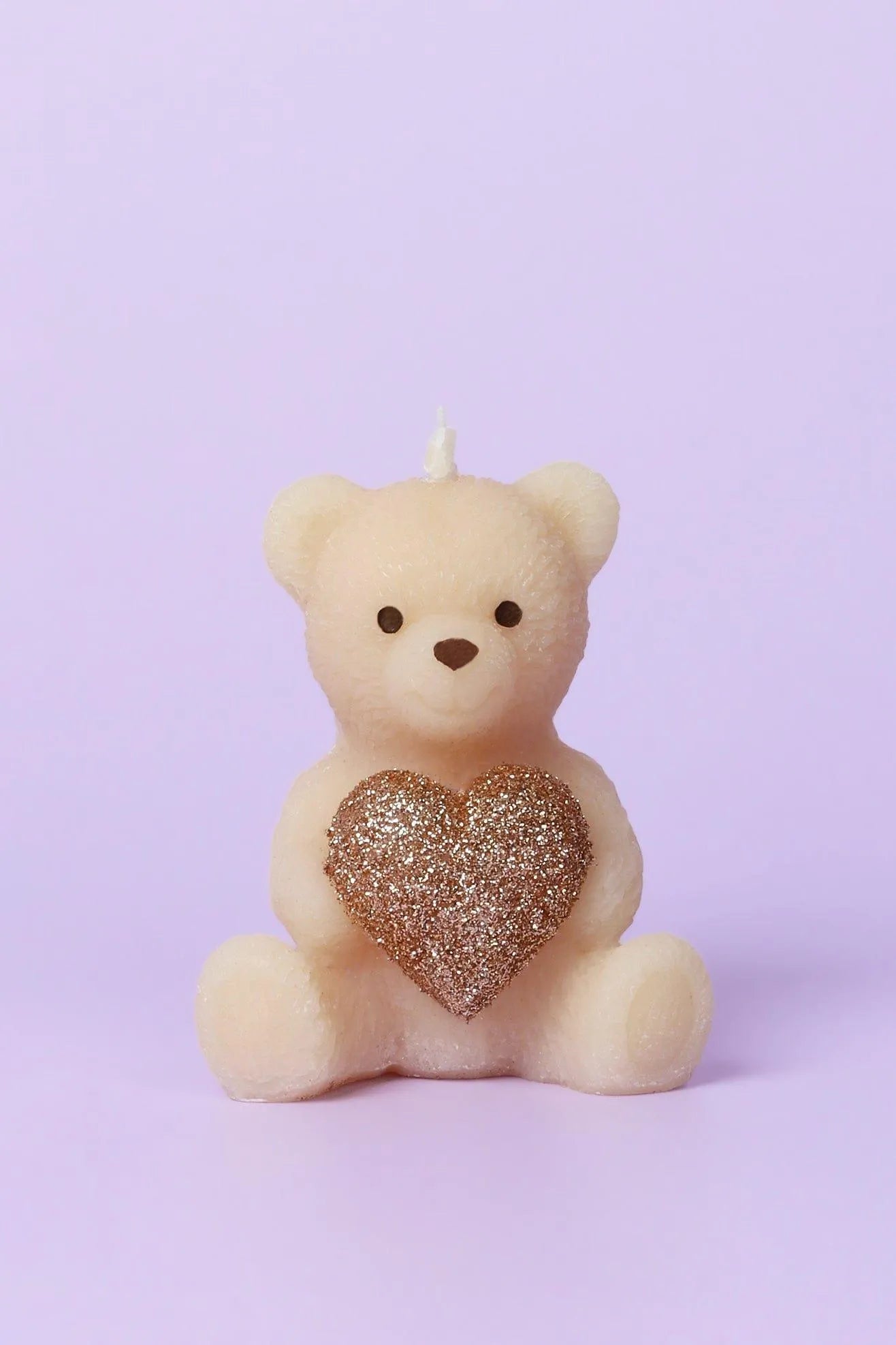 Sweetheart Teddy Bear Soy Wax Treasure Candle With Sparkling Heart Detail — close-up view, G Decor