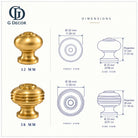 Size drawing of the aged brass Bloxwich cabinet knob in 32mm and 38mm