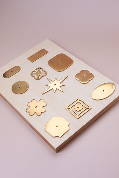 Aged Brass Cabinet Knob Backplates, 11 Shapes