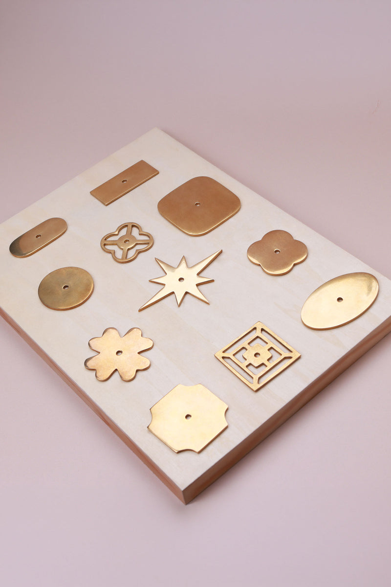 Aged Brass Cabinet Knob Backplates, 11 Shapes