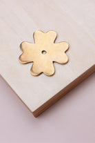 Aged brass flower backplate, 51 x 51mm: solid brass with a 4mm centre hole for the knob bolt