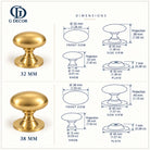 Size drawing of the aged brass oval knob and rose in 32mm and 38mm
