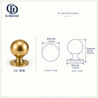 Size drawing of the aged brass round cabinet knob, 32mm