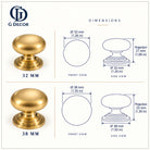 Size drawing of the aged brass Victorian cabinet knob in 32mm and 38mm