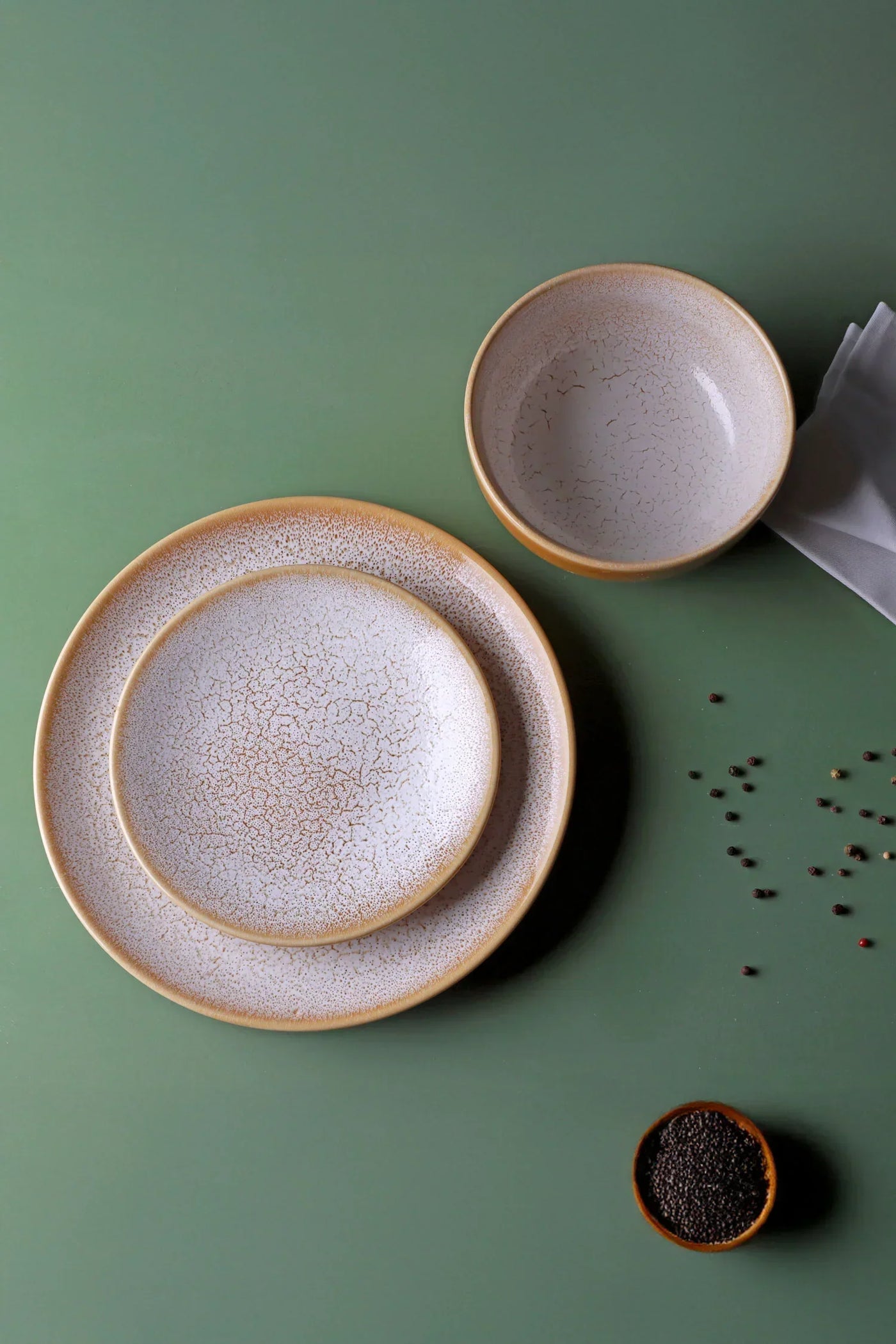 Amber Dawn Crackle Glaze Ceramic Dinner Plates Side Plates and Bowls