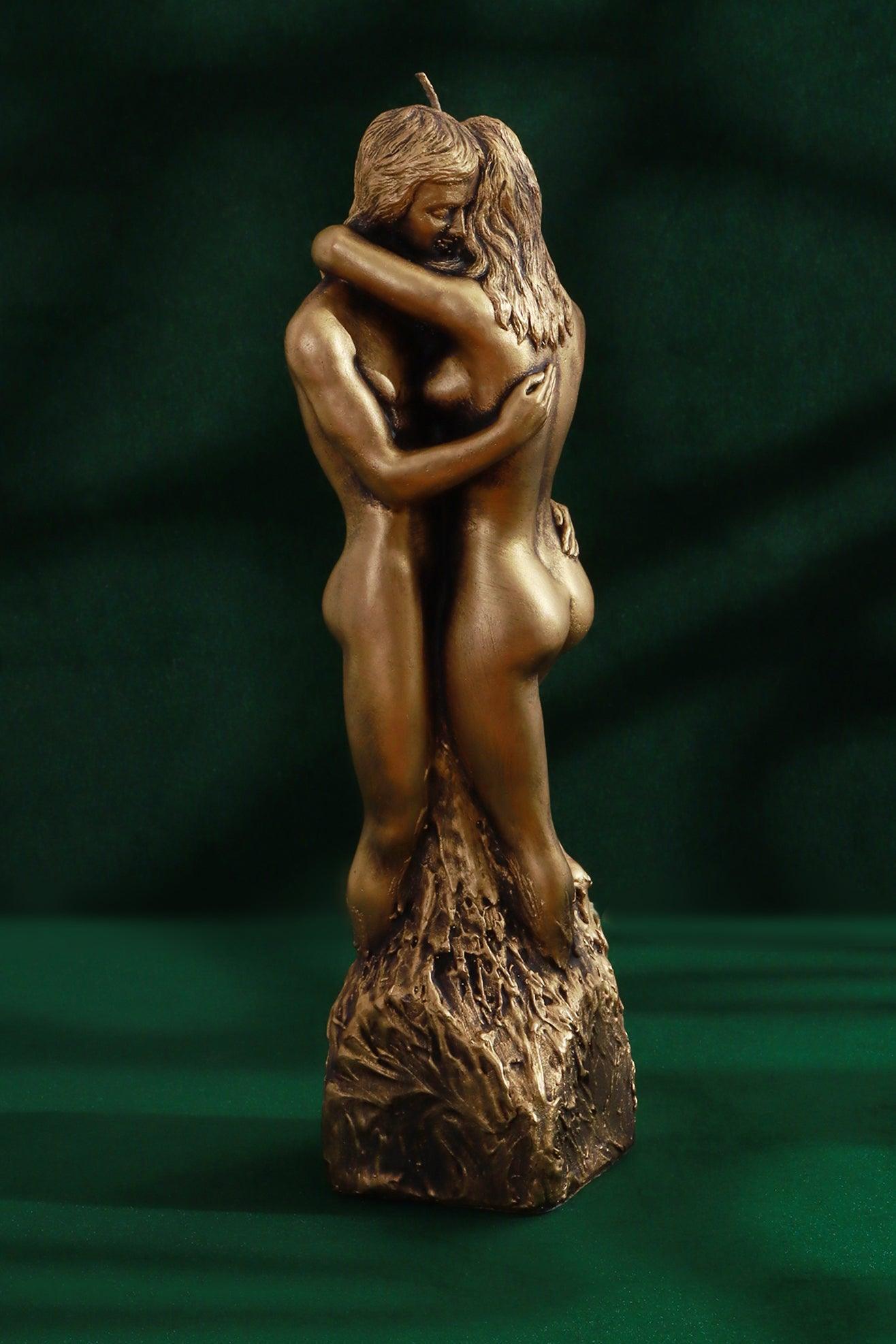 Amore Lovers Embrace Romantic Bronze Gold 3D Figure Pillar Candle - G Decor