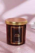 Angel Flower Hand-Poured Soy Wax Scented Candle Jasmine, Heliotrope & Musk in Black Glass Jar - G Decor