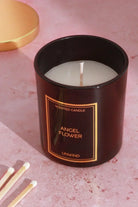 Angel Flower Hand-Poured Soy Wax Scented Candle Jasmine, Heliotrope & Musk in Black Glass Jar - G Decor