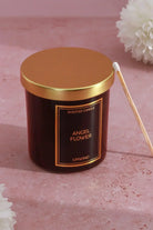 Angel Flower Hand-Poured Soy Wax Scented Candle Jasmine, Heliotrope & Musk in Black Glass Jar - G Decor