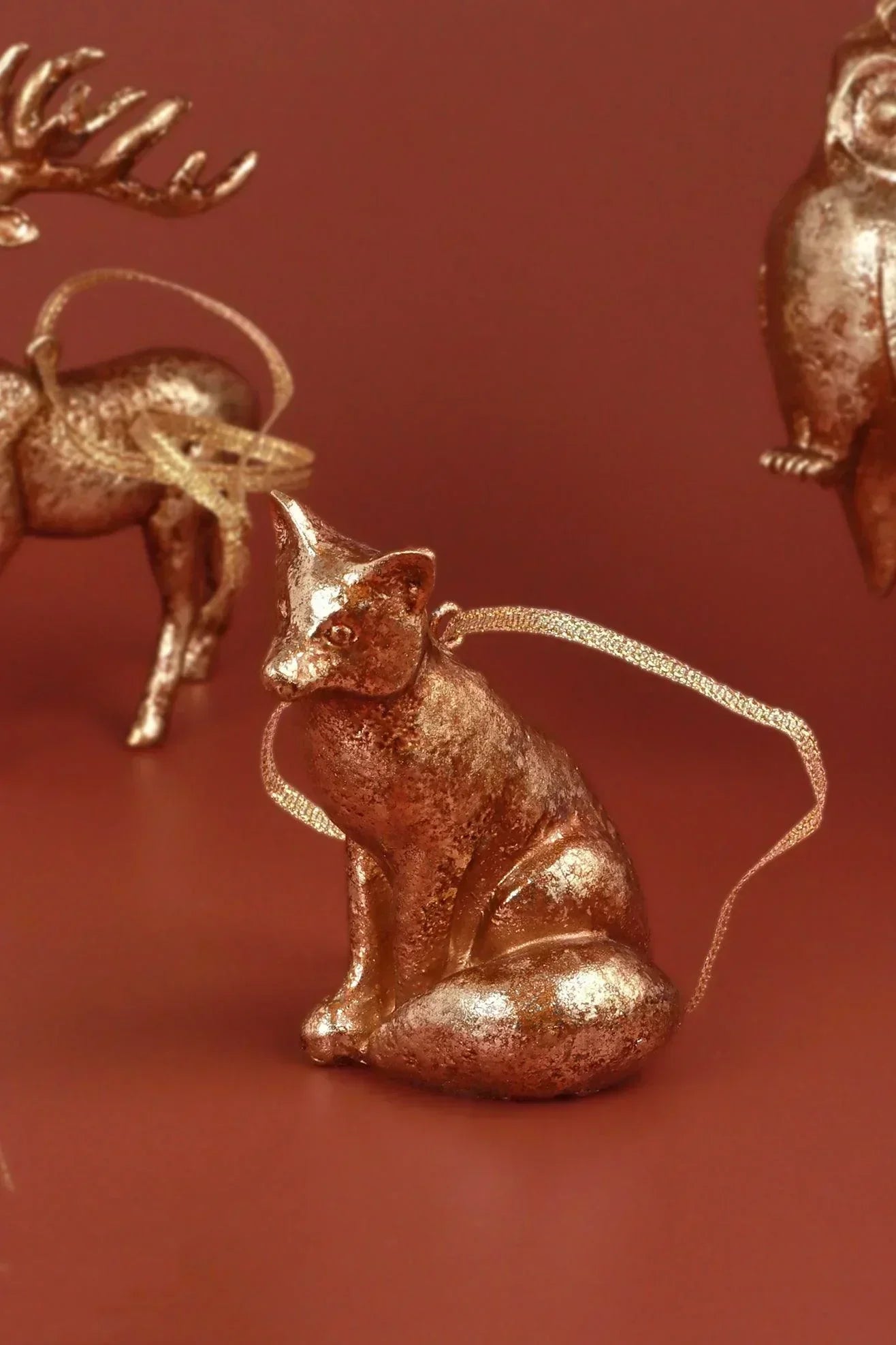 Antique Gold Forest Animal Hanging Ornaments Winter Creatures Christmas Decorations - G Decor