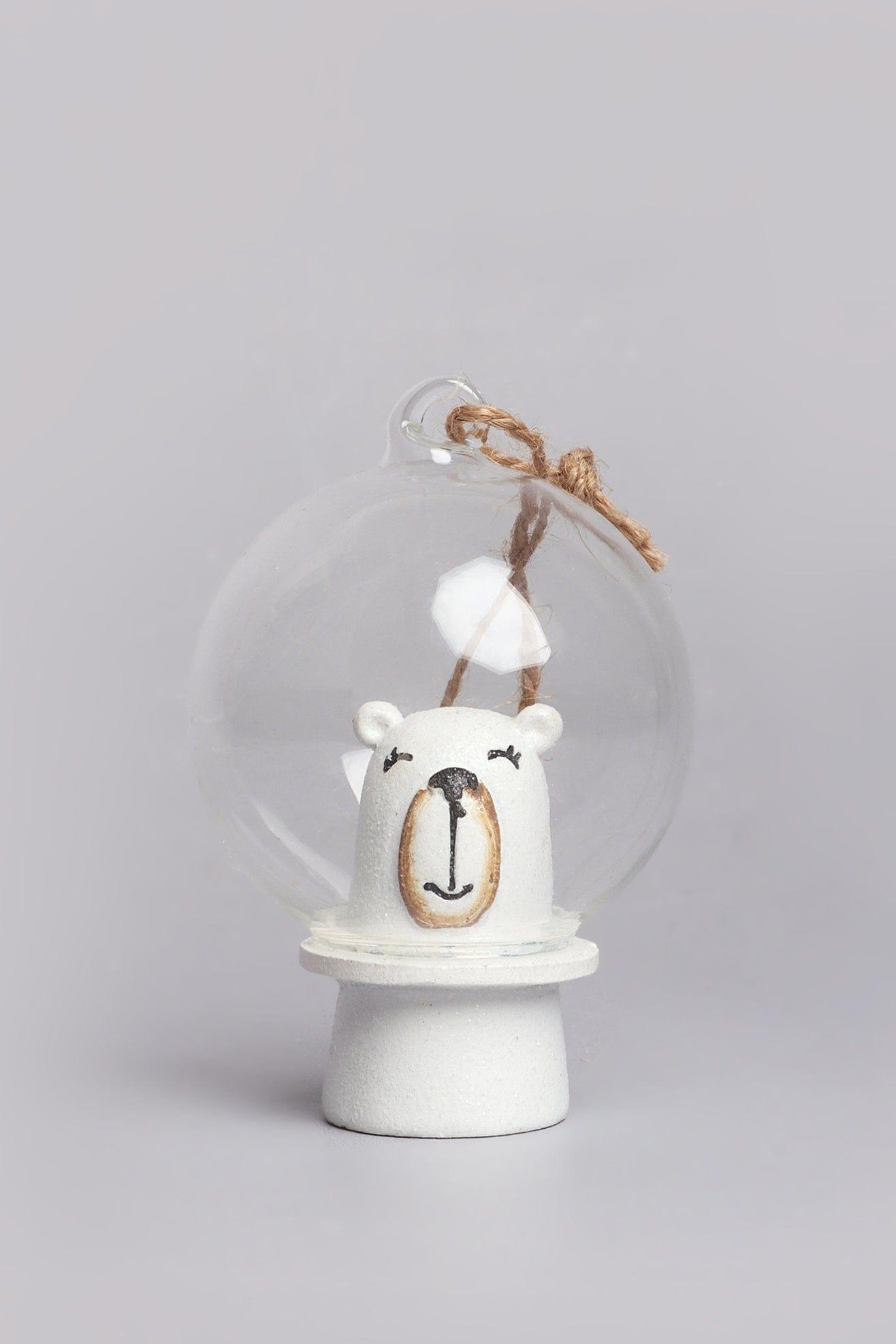 Astronaut Polar Bear with Glass Bubble Hand-Painted Christmas Bauble Ornament Fun Tree Hanging Decoration - G Decor