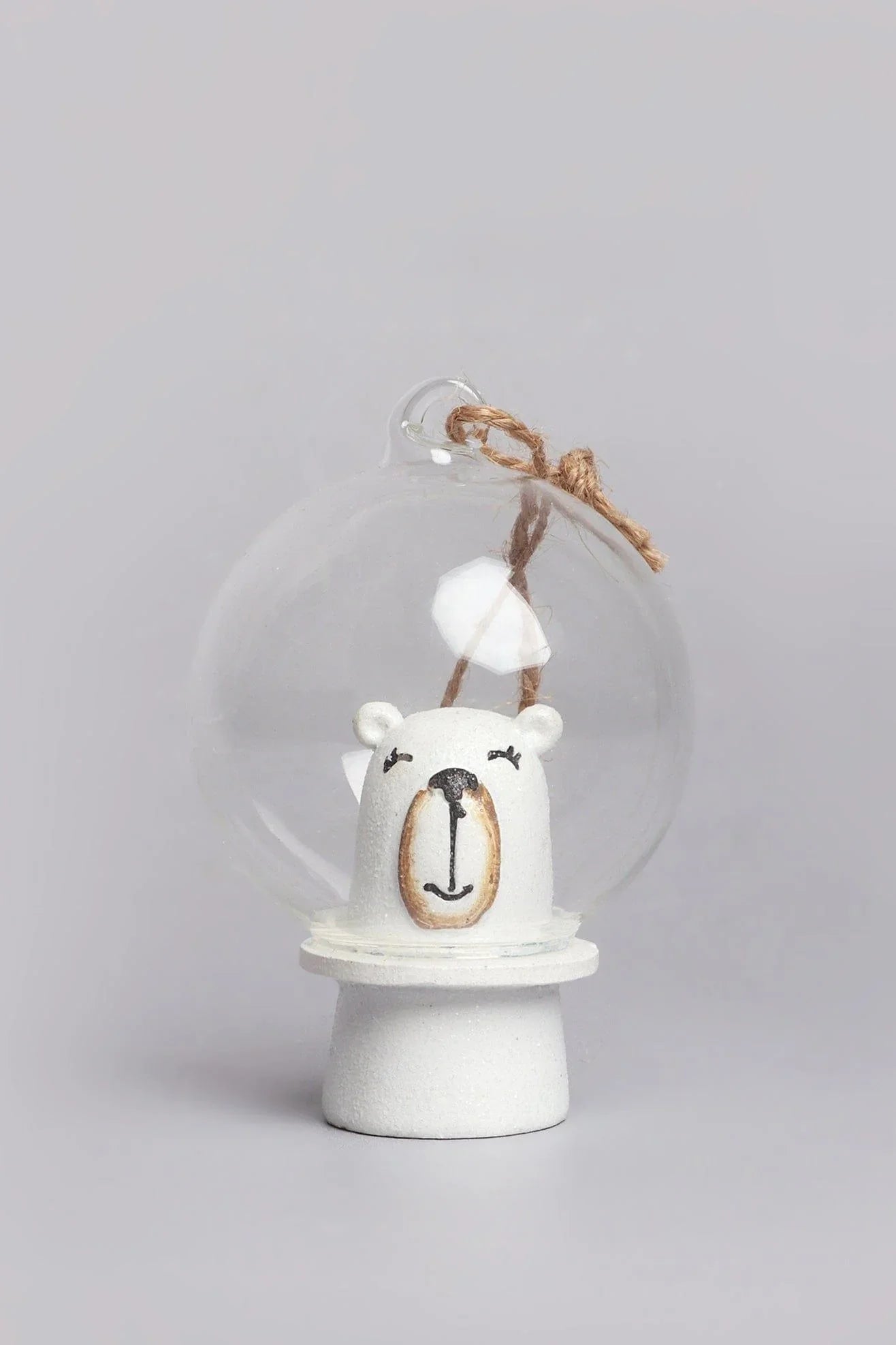 Astronaut Polar Bear Hand-Painted Glass Bubble Christmas Bauble — close-up view, G Decor