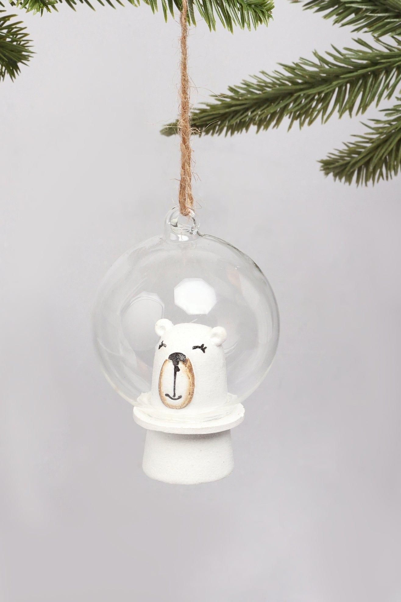 Astronaut Polar Bear with Glass Bubble Hand-Painted Christmas Bauble Ornament Fun Tree Hanging Decoration - G Decor