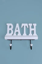 Bath Wall Hook Rack Large White Wooden Sign with 2 Iron Towel Hooks - G Decor