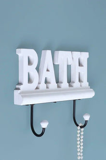 Bath White Wooden Sign Wall Rack Hook