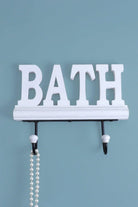 Bath Wall Hook Rack Large White Wooden Sign with 2 Iron Towel Hooks - G Decor