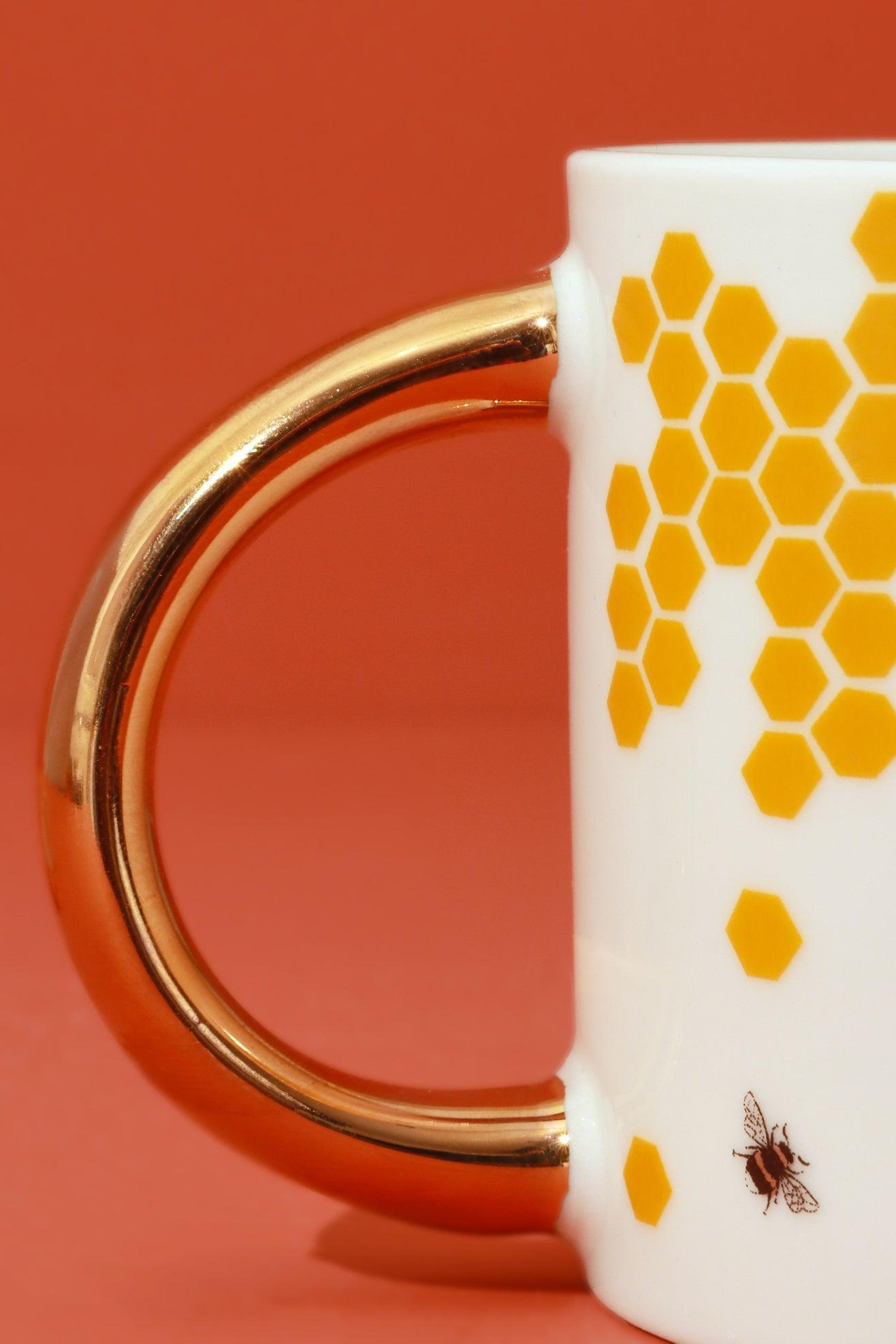 Beehives Contrast Gold Ceramic Tea Coffee Mug - G Decor