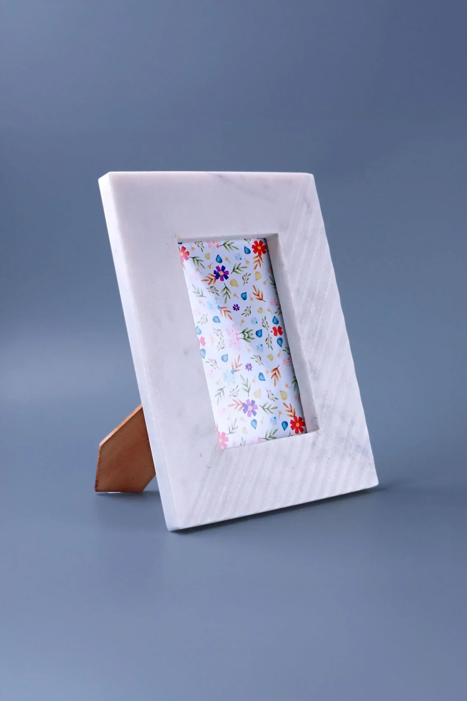 Bianca Romana Marble Photo Frame with Diagonal Carving — alternate view, G Decor