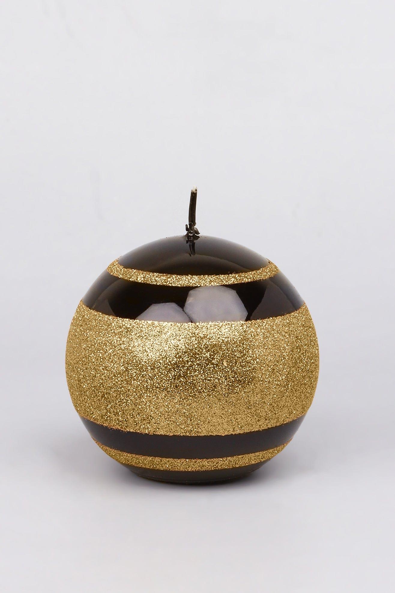 G Decor Candles & Candle Holders Black / Ball Black and Gold Glass Effect Striped Glitter Gloss Ball Pillar Candles
