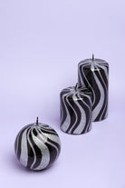 G Decor Candles & Candle Holders Black and Silver Spiral Glitter Glass Effect Reflecting Gloss Pillar Candles