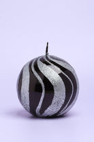 G Decor Candles & Candle Holders Black / Ball Black and Silver Spiral Glitter Glass Effect Reflecting Gloss Pillar Candles