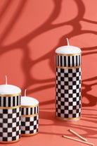 Black and White Checkered Candles with Gold Accent - G Decor