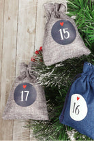 Blue and Grey Cloth Reusable Advent Calendar Bags — close-up view, G Decor