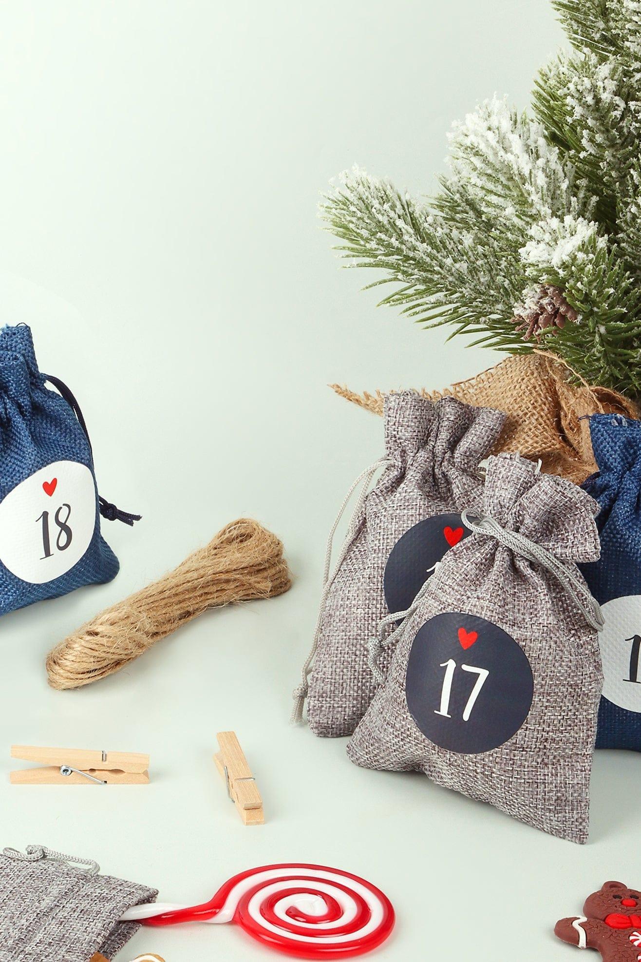 Blue and Grey Cloth Reusable Advent Calendar Bags - G Decor